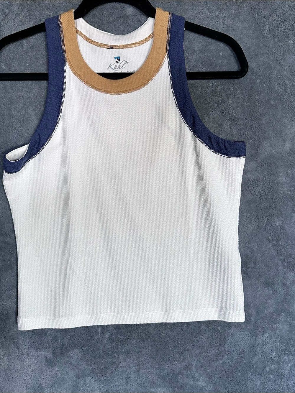 Kuhl White Tank Top with Navy and Tan Trim medium